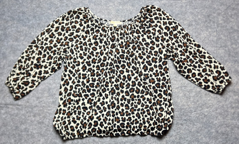 Michael Kors Women’s Leopard Print 3/4 Sleeve Shirt / 100% Cotton / Size XL